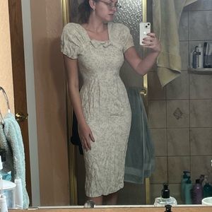 Vintage 80s Does 40s Brioche Cream Champagne  Dress